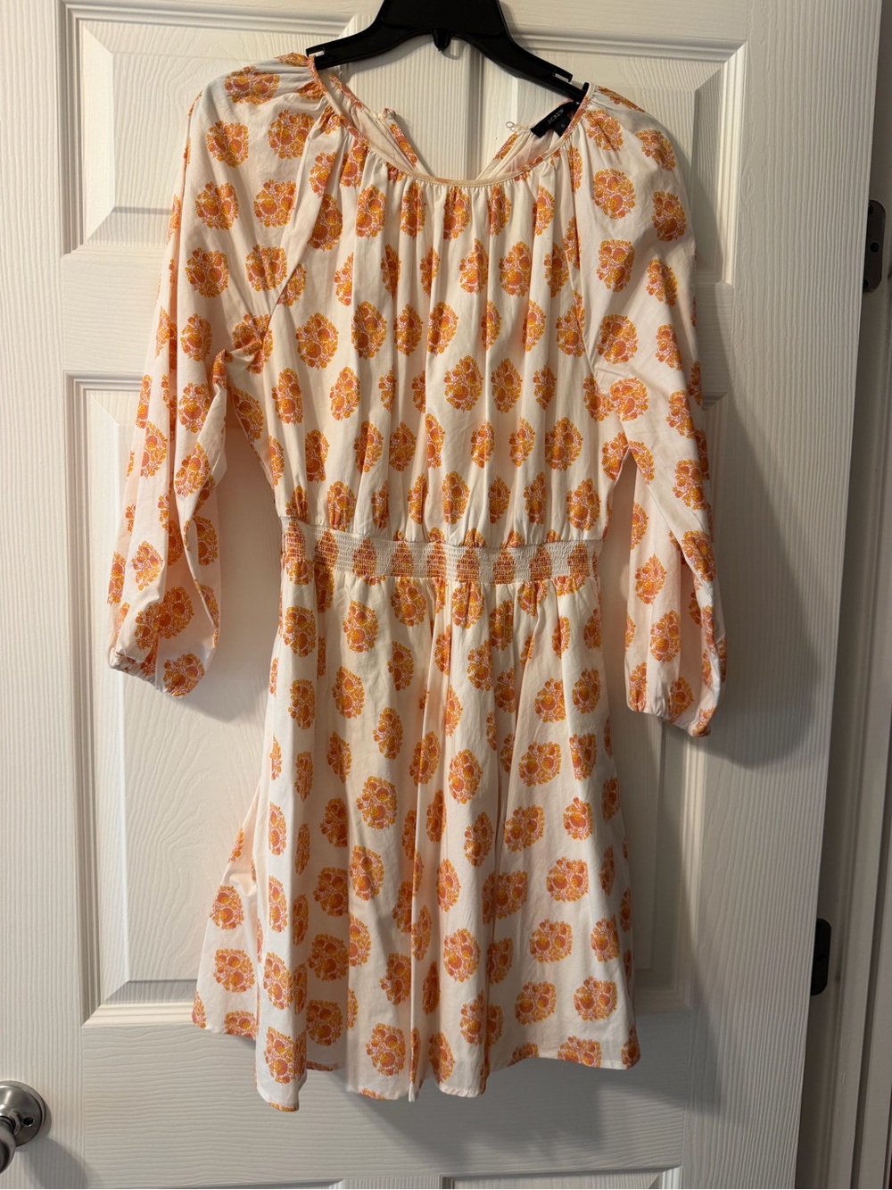 J.Crew White Floral Orange Print Smocked Waist Dress